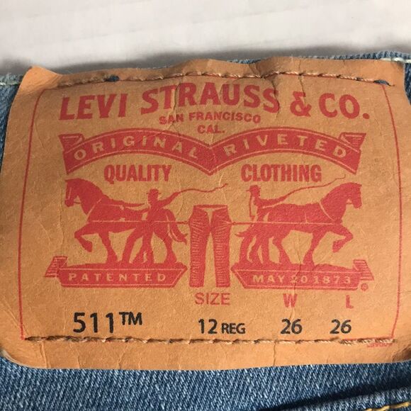 LEVI'S 511 Slim Fit Straight Leg Kids Jeans Sz 12 (26x26) Adjustable Waist Denim - Picture 8 of 12